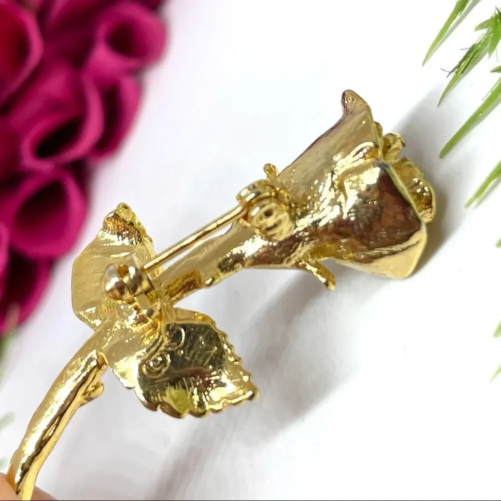 VINTAGE⚜️Golden Blooming Rose Stem Brooch